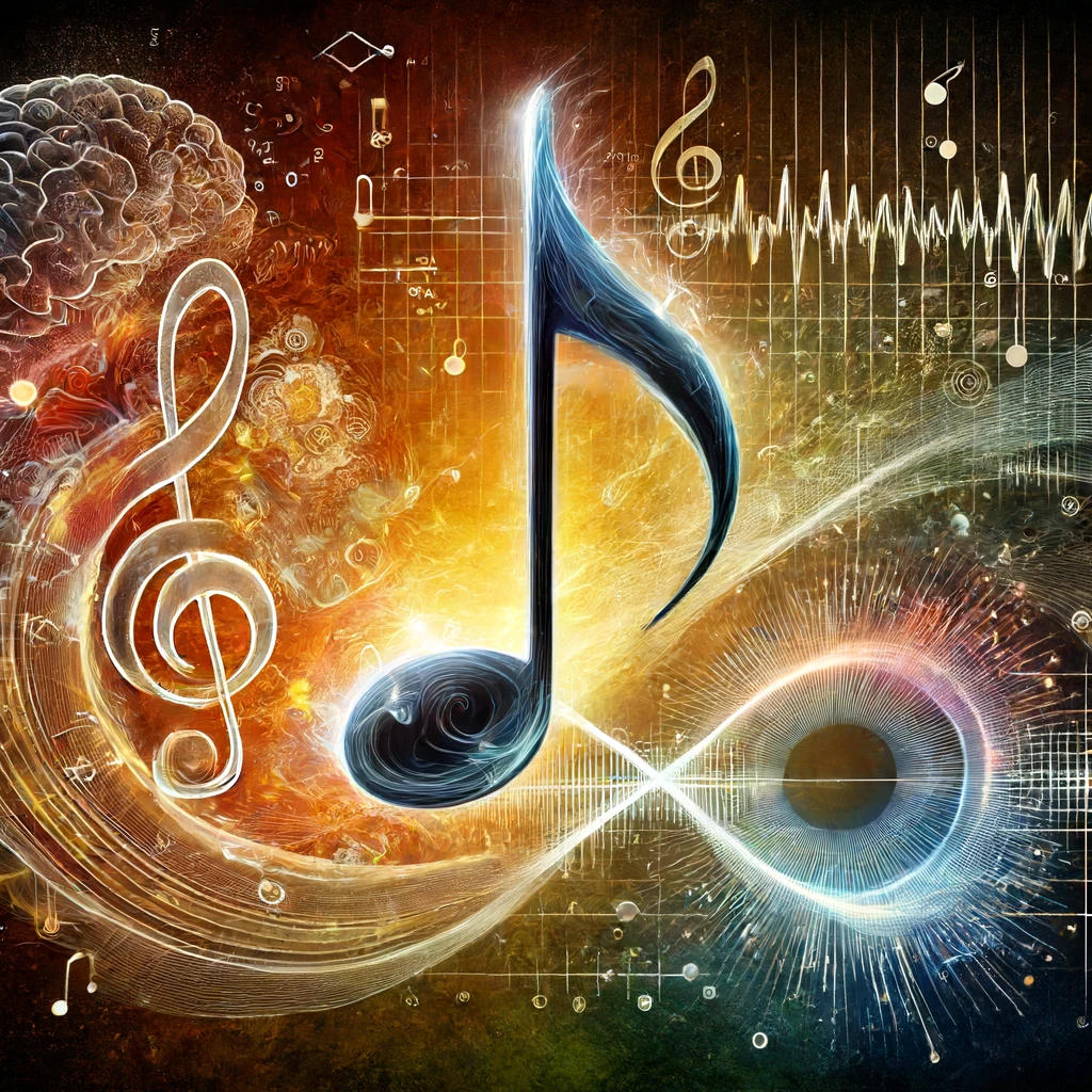 DALL·E 2024 06 16 06.56.00 An artistic representation of the quality of a musical note combining scientific emotional and biological elements. The image should feature a vibr