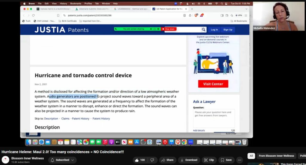 Michelle Melendez reveals Patent for Sound Waves to Form and Control Tornadoes Hurricanes Storms and uncovers much more