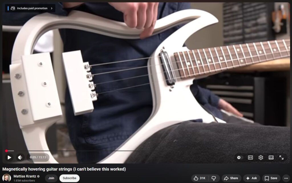New Kind of Air Guitar - Magnetically Hovering Guitar Strings